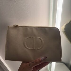CD Embossed Cream Canvas Zip Pouch